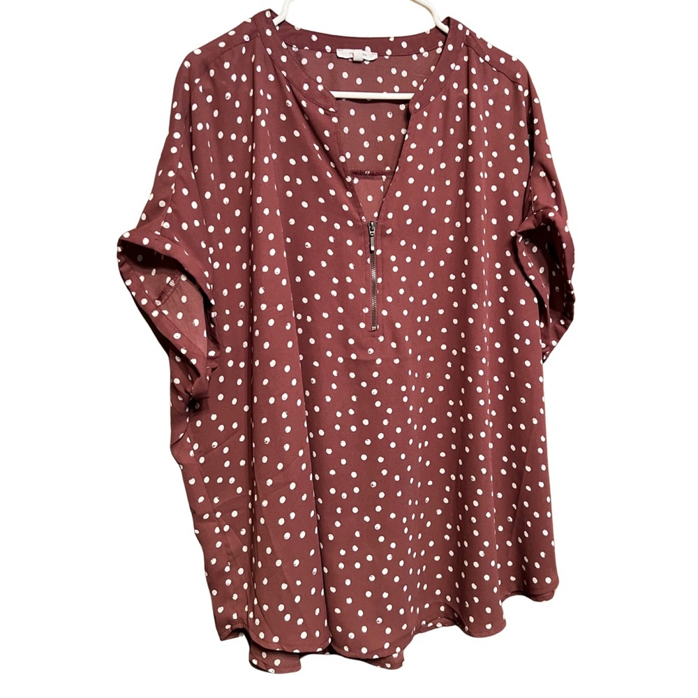 Polka Dot V-Neck Blouse - Mauve